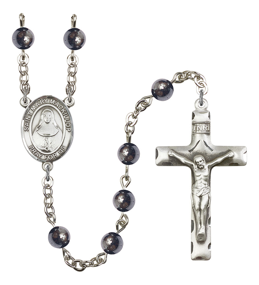 Saint Mary Mackillop Engravable Rosary with 6mm Hematite Beads