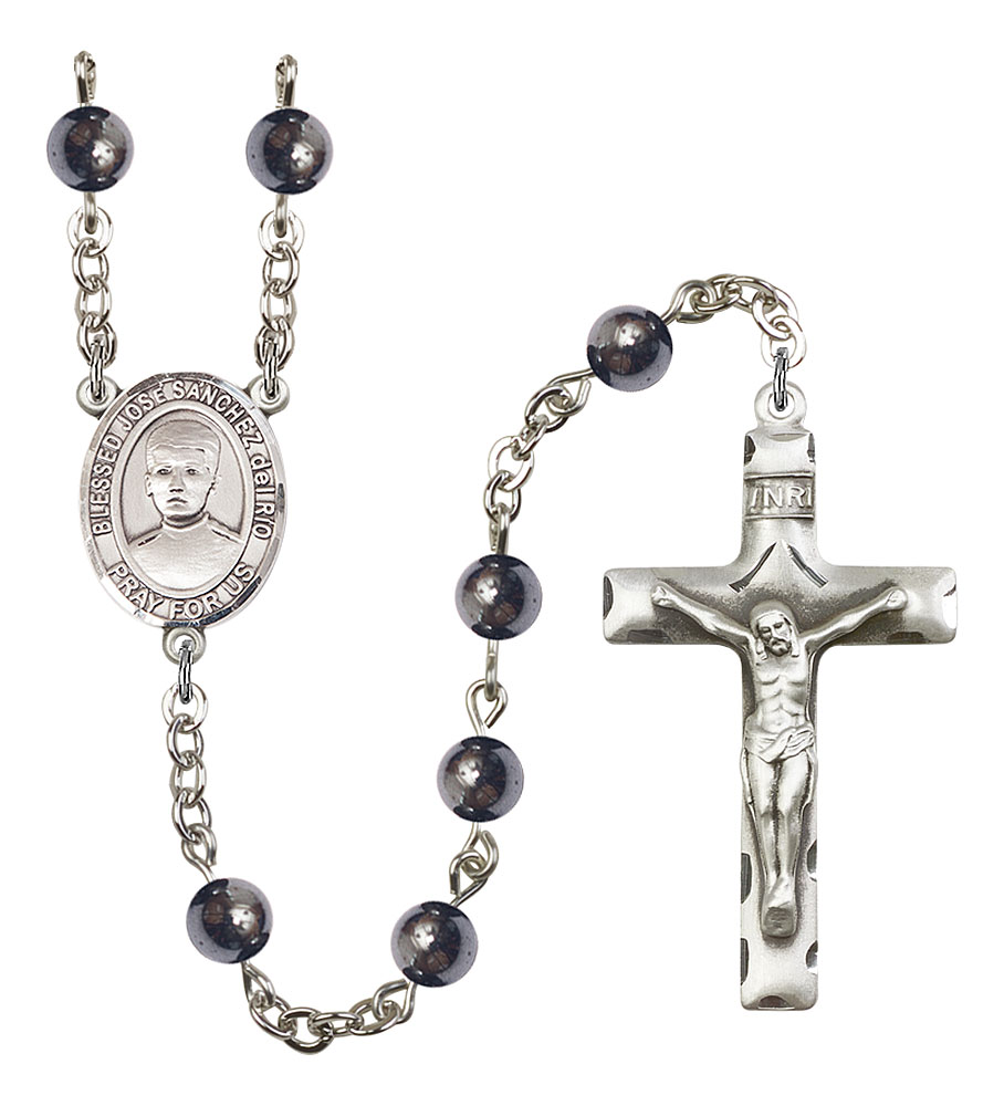 Blessed Jose Canchez del Rio Engravable Rosary with 6mm Hematite Beads