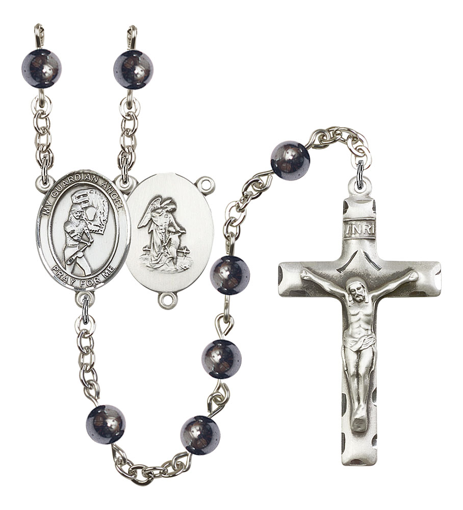 Softball and Guardian Angel Rosary with 6mm Hematite Beads