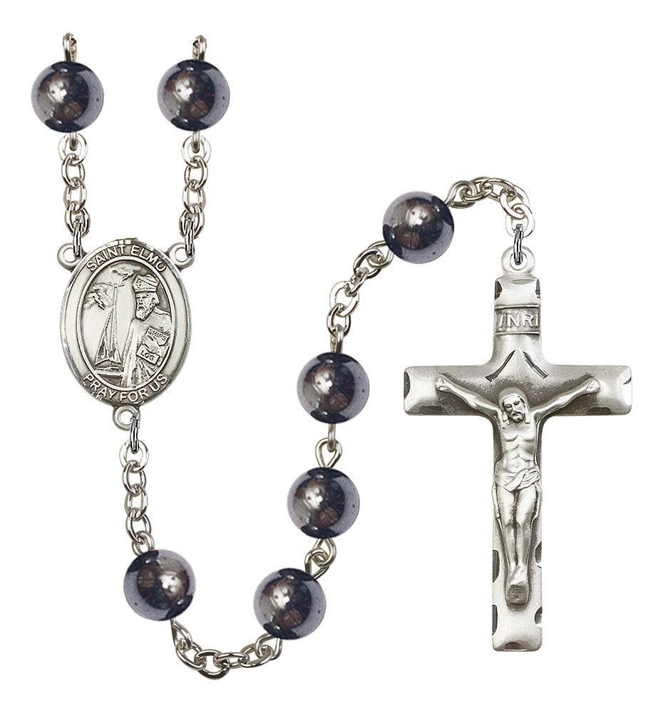 Saint Elmo Engravable Rosary with Hematite Beads
