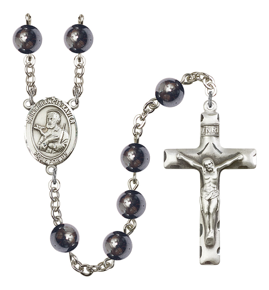 Saint Francis Xavier Engravable Rosary with Hematite Beads