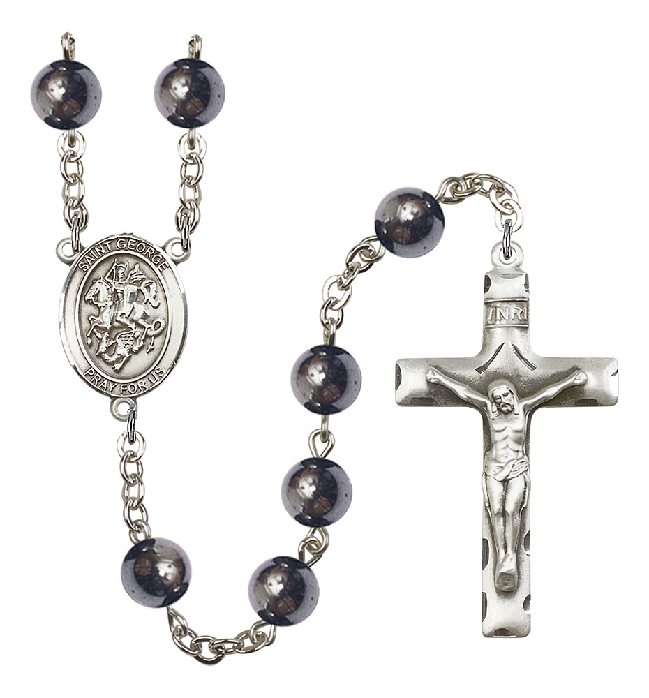 Saint George Engravable Rosary with Hematite Beads