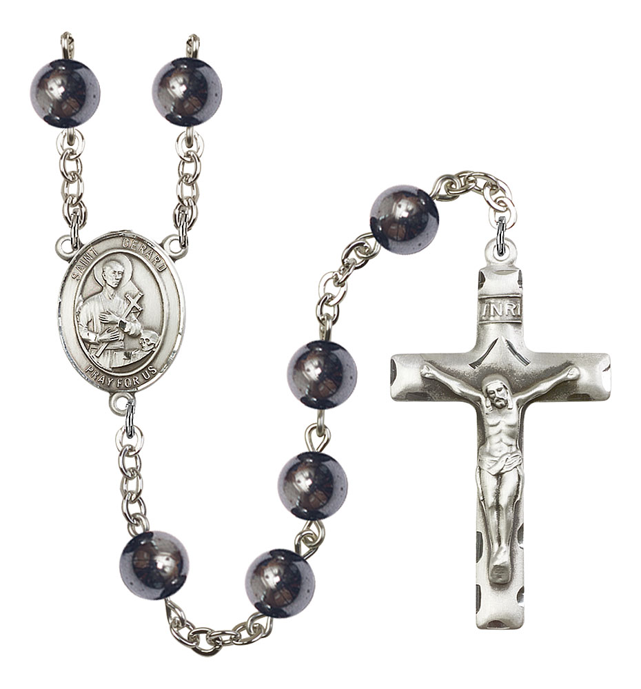 Saint Gerard Majella Engravable Rosary with Hematite Beads