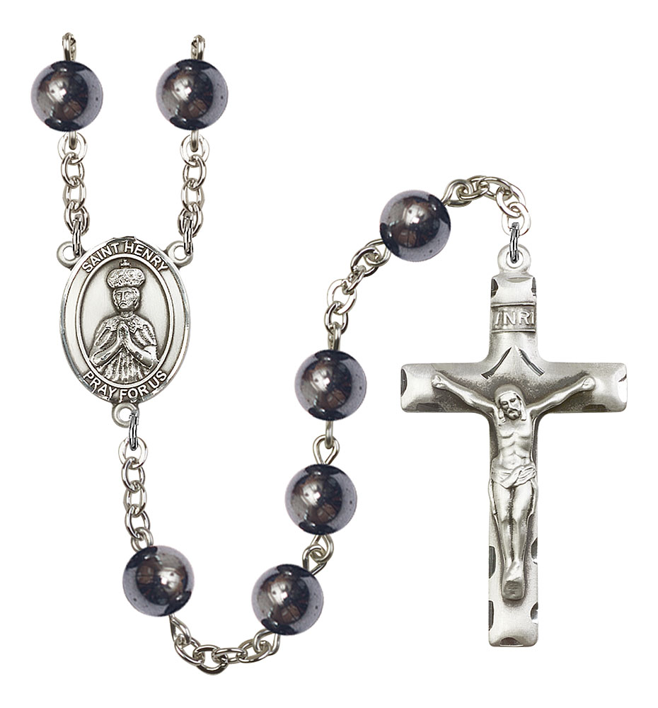 Saint Henry II Engravable Rosary with Hematite Beads
