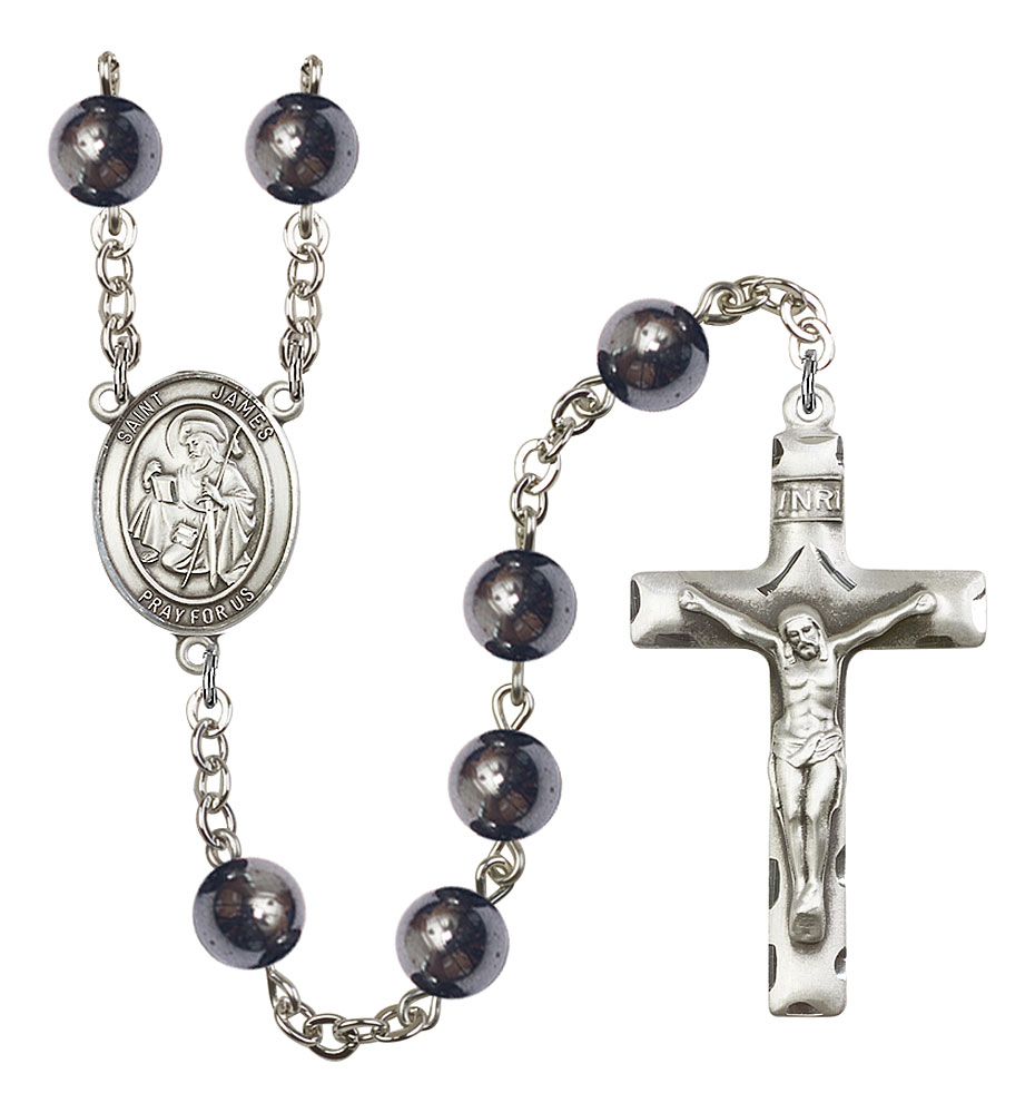 Saint James the Greater Engravable Rosary with Hematite Beads