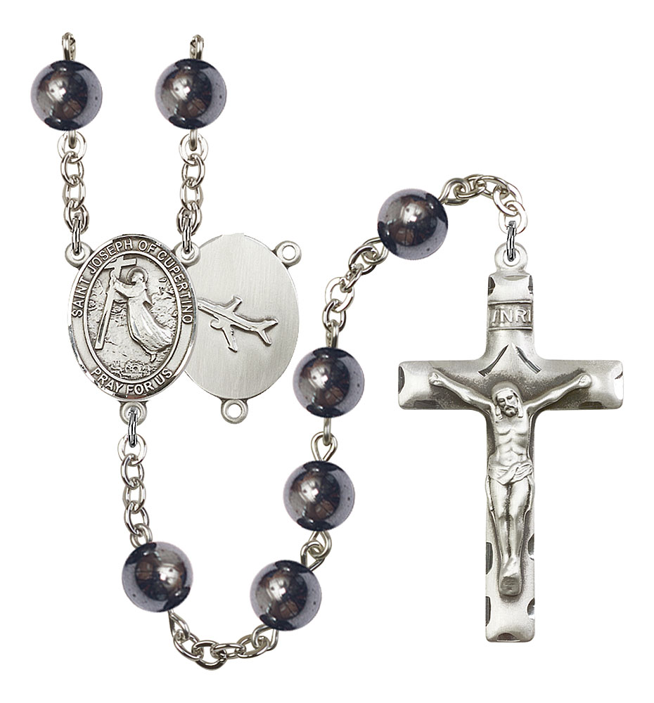 Saint Joseph of Cupertino Rosary with Hematite Beads