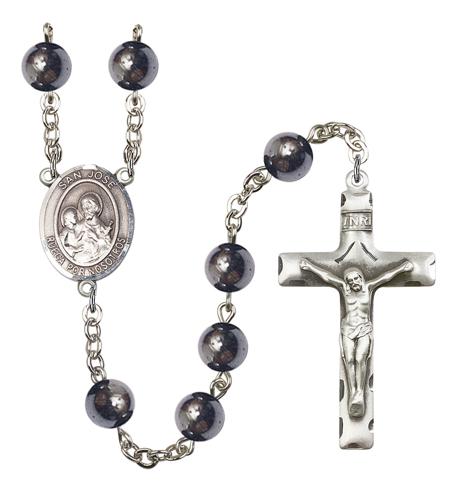 San Jose Engravable Rosary with Hematite Beads