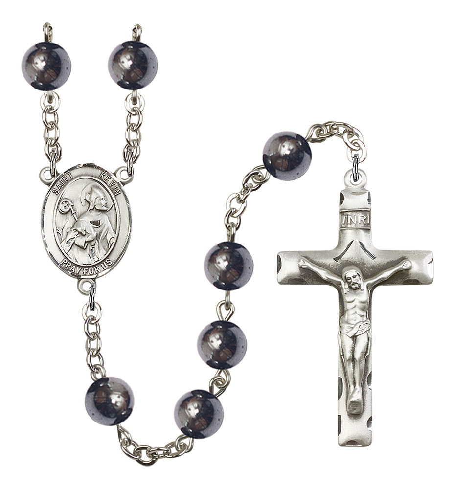 Saint Kevin Engravable Rosary with Hematite Beads