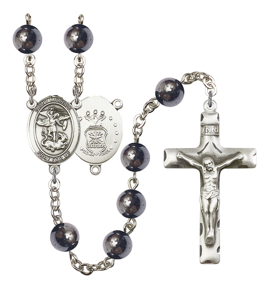 Saint Michael and Air Force Rosary with Hematite Beads
