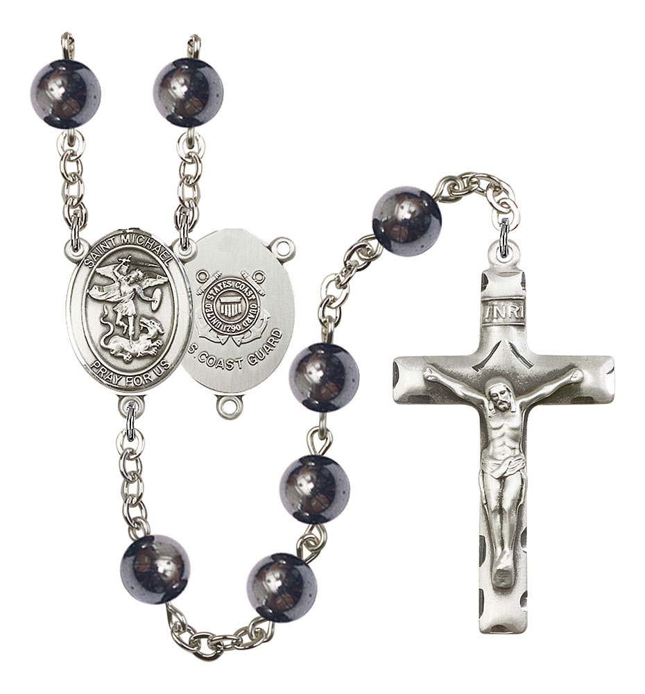 Saint Michael and Coast Guard Rosary with Hematite Beads