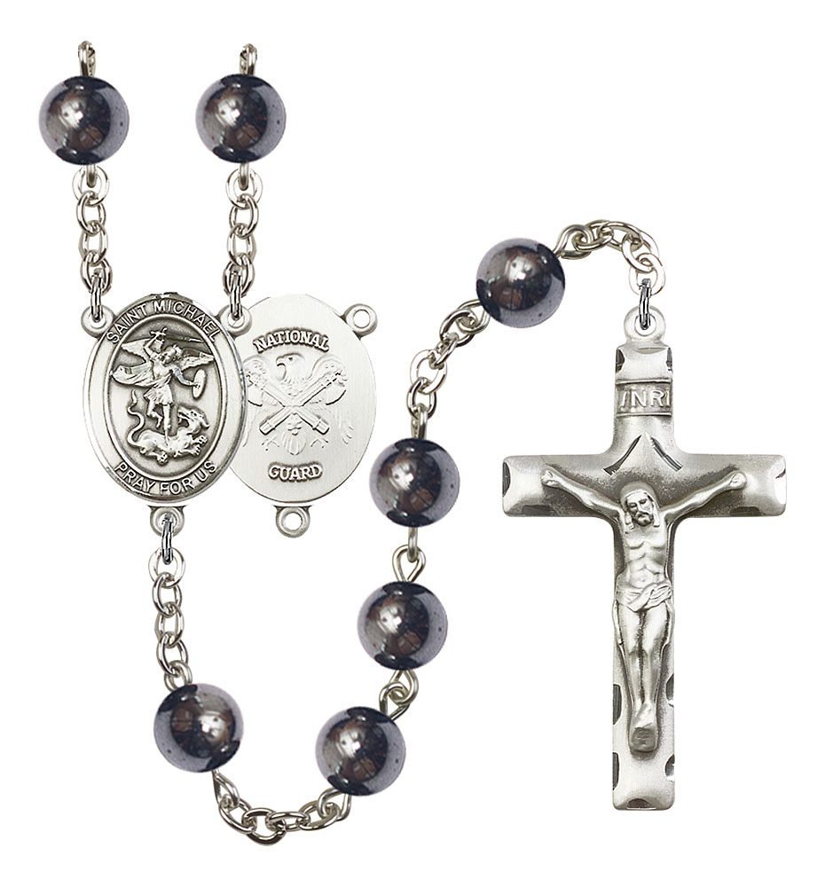 Saint Michael and Nat'l Guard Rosary with Hematite Beads
