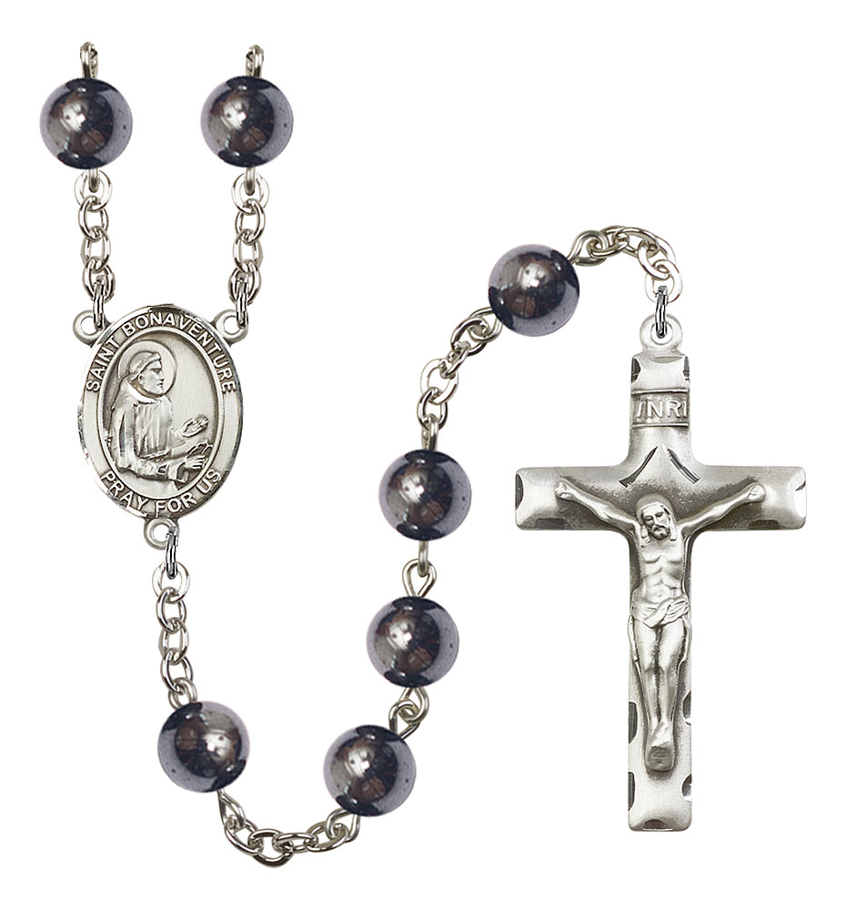 Saint Bonaventure Engravable Rosary with Hematite Beads