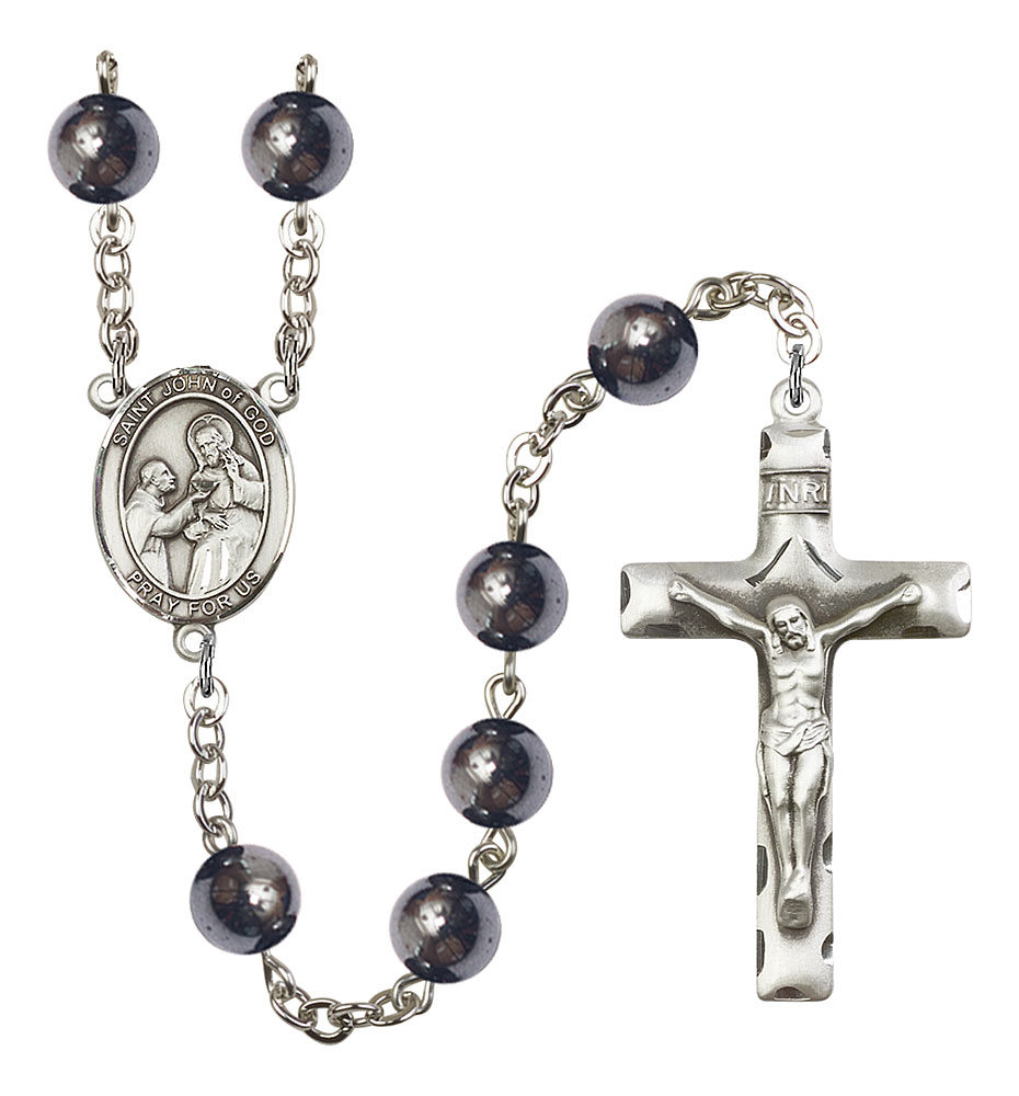Saint John of God Engravable Rosary with Hematite Beads