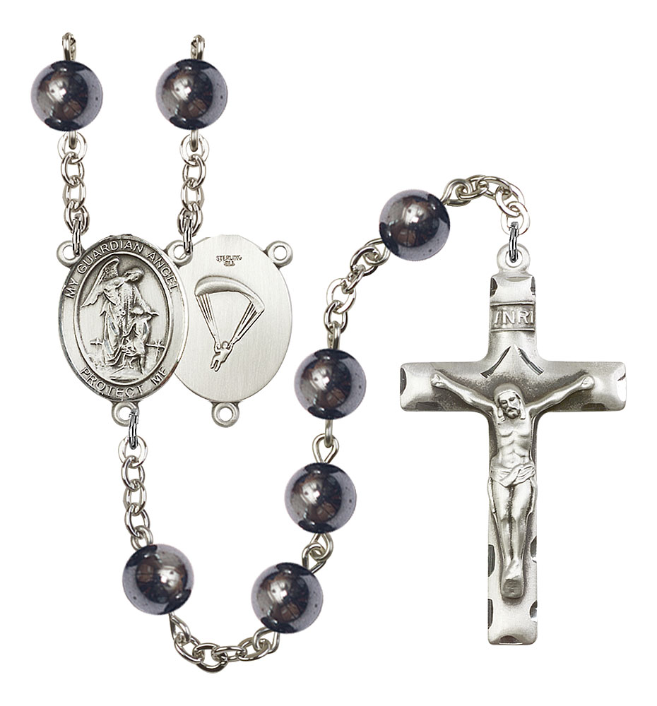 Guardian Angel and Paratrooper Rosary with Hematite Beads