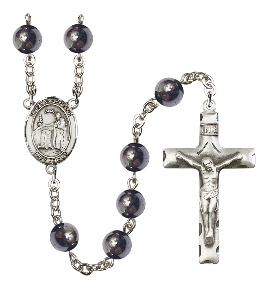 Saint Valentine of Rome Engravable Rosary with Hematite Beads