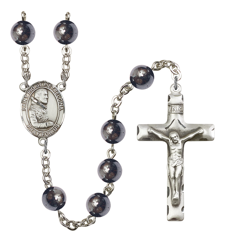 Saint Pio of Pietrelcina Engravable Rosary with Hematite Beads
