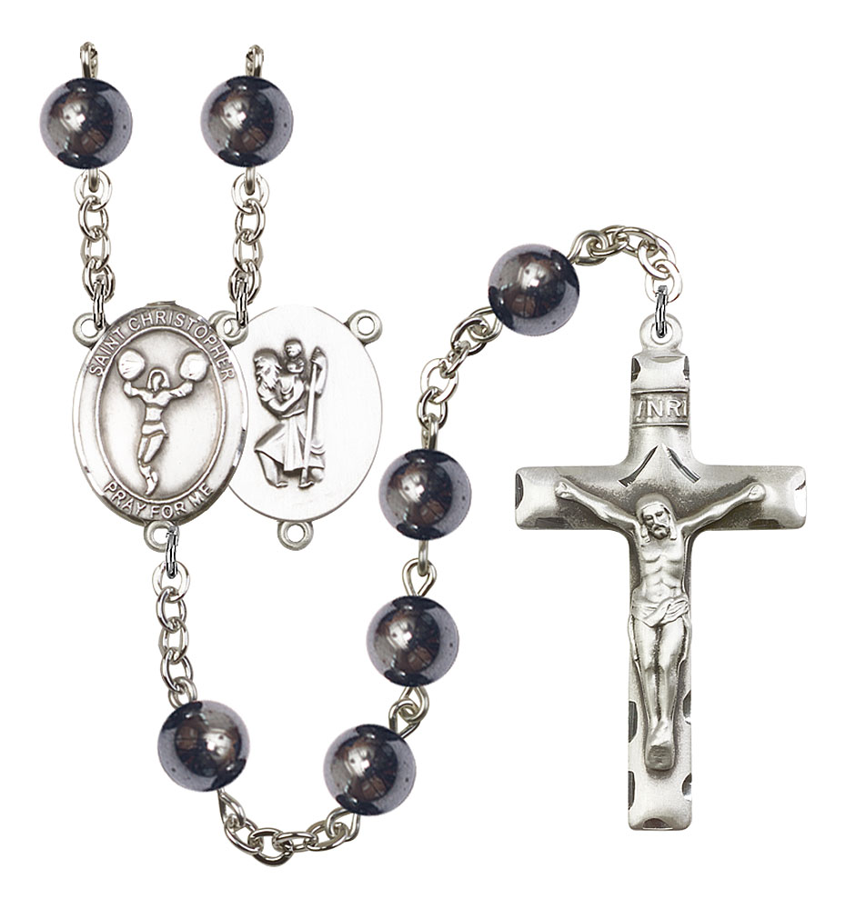 Saint Christopher and Cheerleading Rosary with Hematite Beads