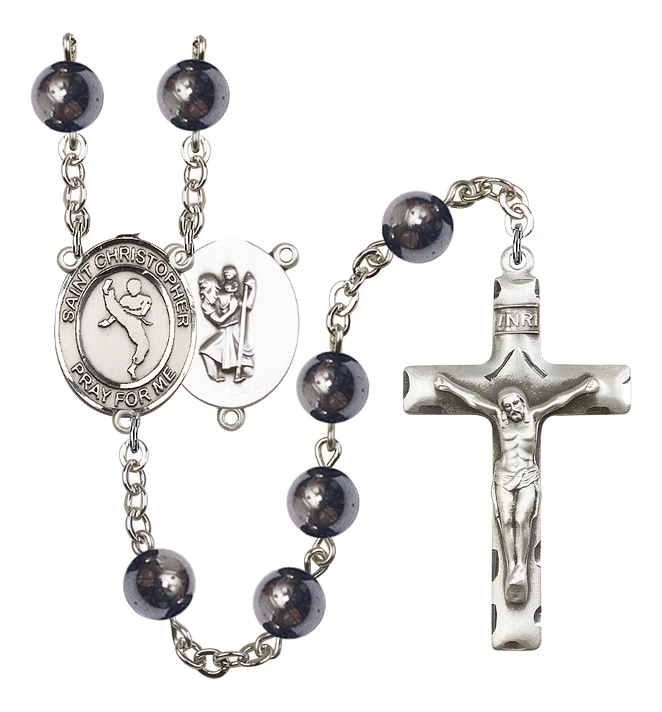Saint Christopher and Martial Arts Rosary with Hematite Beads