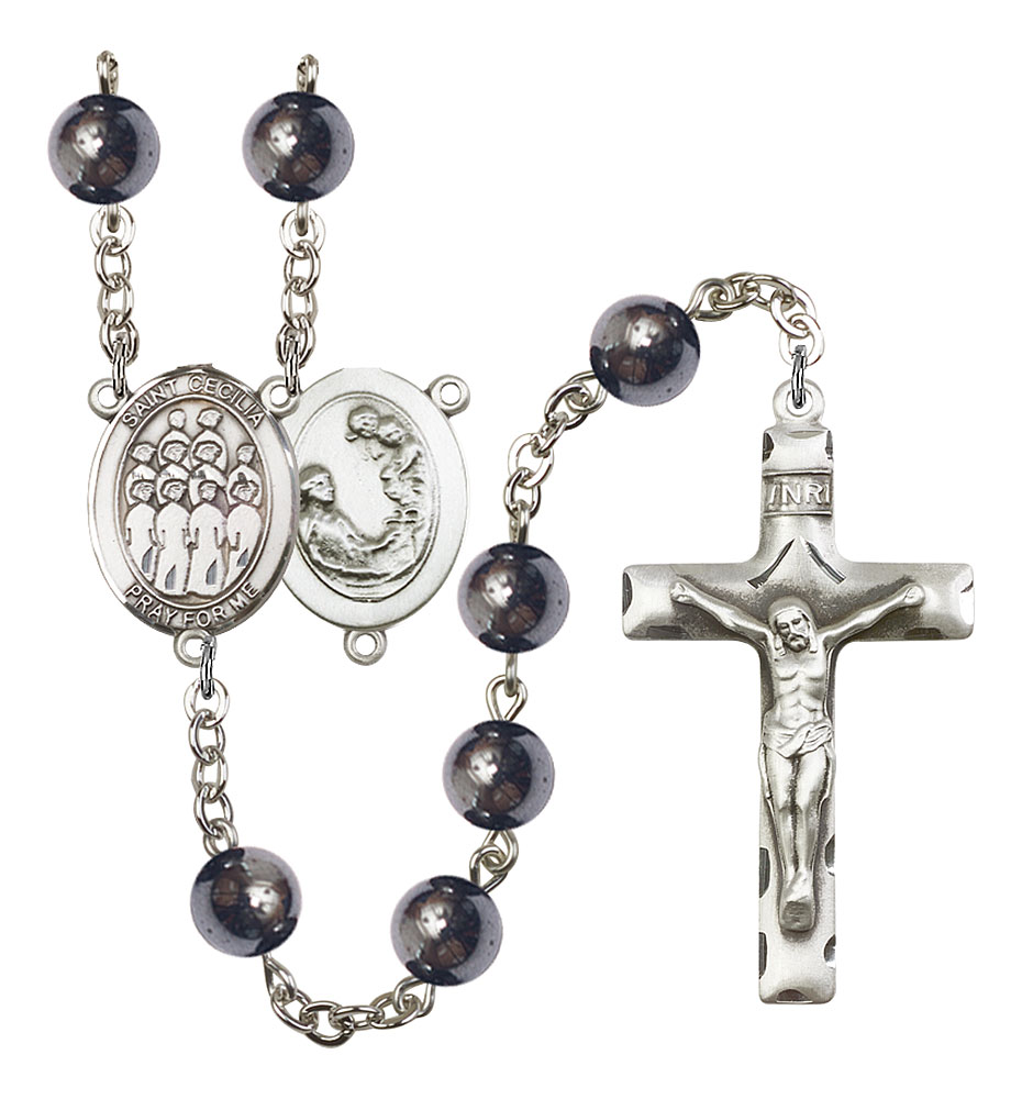Saint Cecilia and Choir Rosary with Hematite Beads