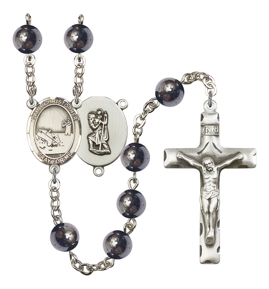 Saint Christopher and Fishing Rosary with Hematite Beads