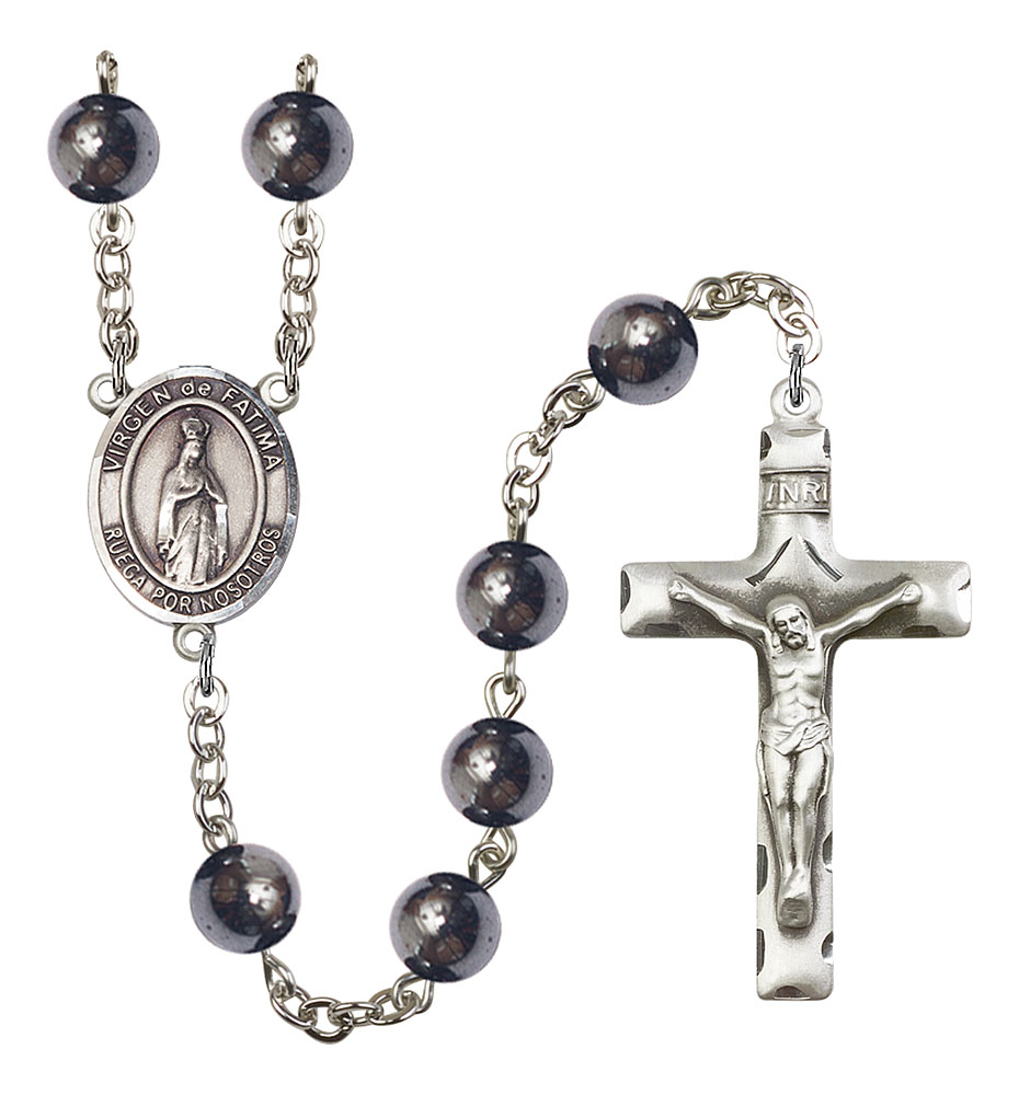 Virgen del Fatima Engravable Rosary with Hematite Beads