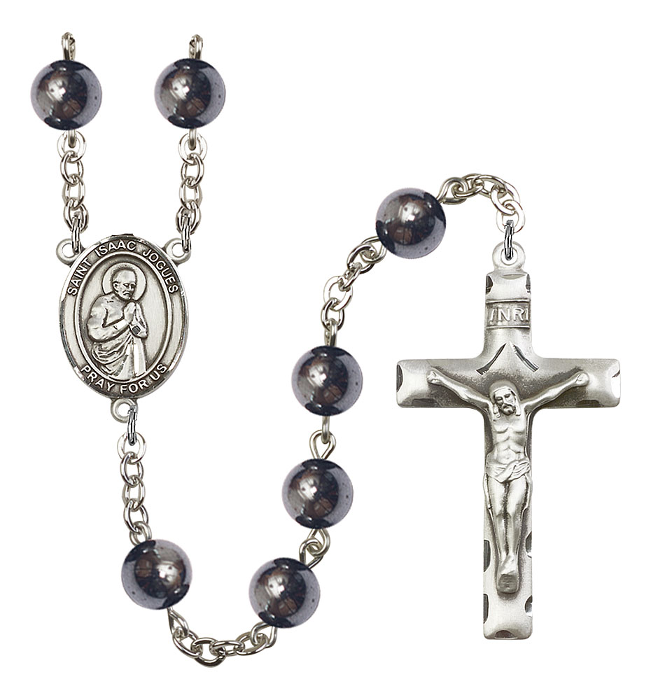 Saint Isaac Jogues Engravable Rosary with Hematite Beads