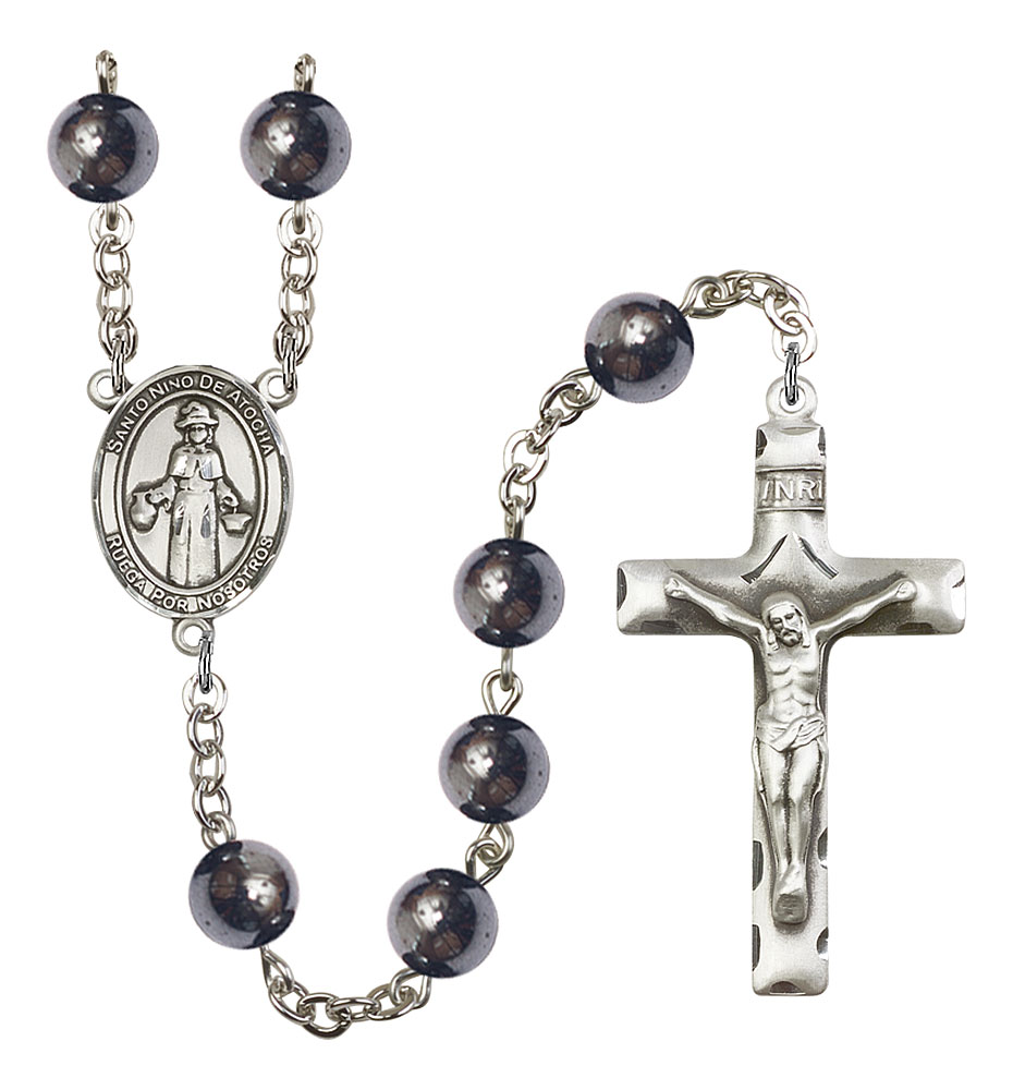Saint Nino de Atocha Engravable Rosary with Hematite Beads