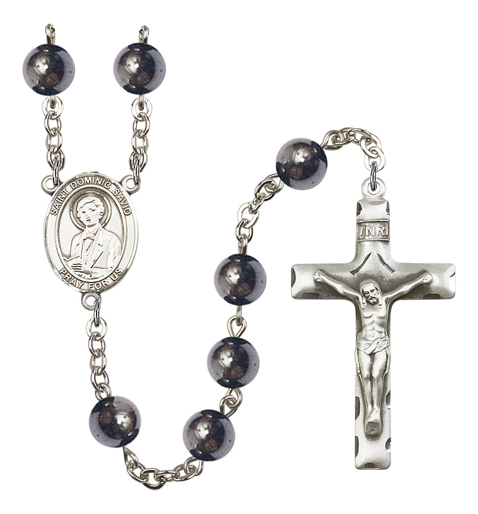 Saint Dominic Savio Engravable Rosary with Hematite Beads