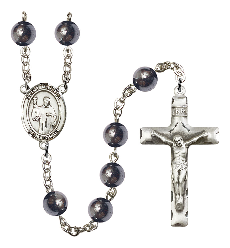 Saint Maurus Engravable Rosary with Hematite Beads