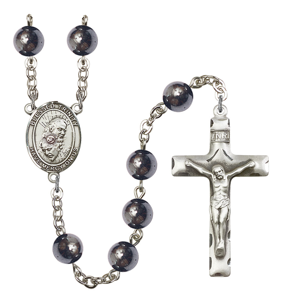 Blessed Trinity Engravable Rosary with Hematite Beads
