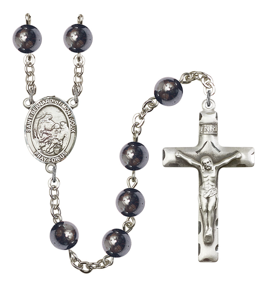 Saint Bernard of Montjoux Engravable Rosary with Hematite Beads