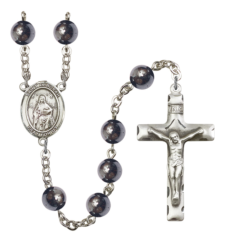 Saint Deborah Engravable Rosary with Hematite Beads