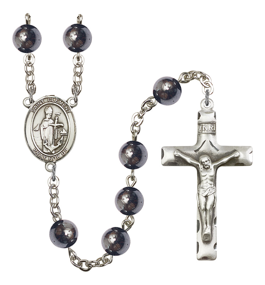 Saint Clement Engravable Rosary with Hematite Beads