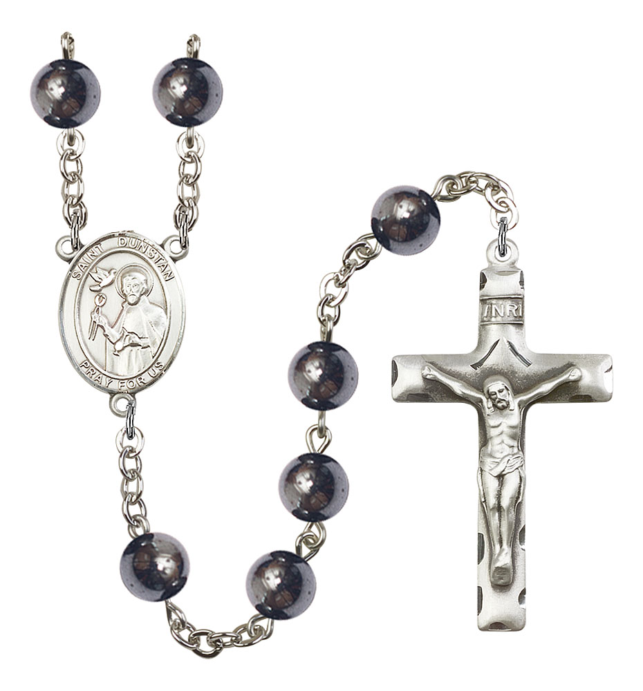 Saint Dunstan Engravable Rosary with Hematite Beads