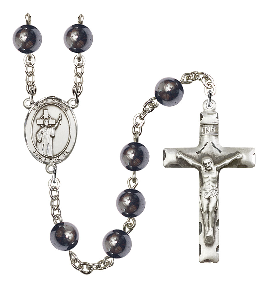 Saint Aidan of Lindesfarne Engravable Rosary with Hematite Beads