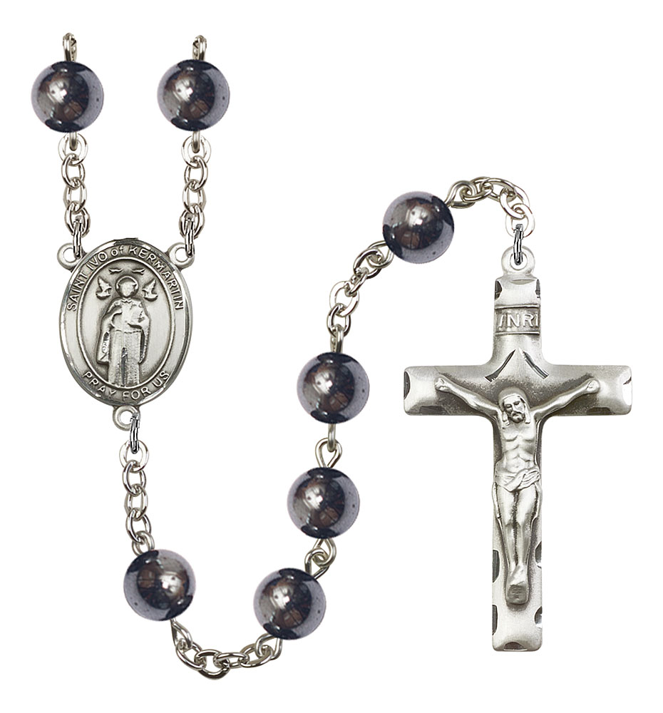 Saint Ivo of Kelmartin Engravable Rosary with Hematite Beads