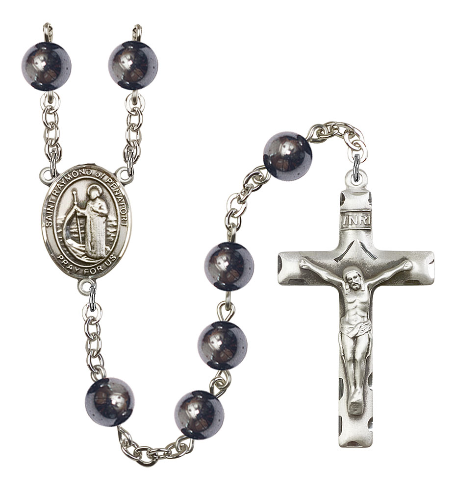 Saint Raymond of Penafort Engravable Rosary with Hematite Beads