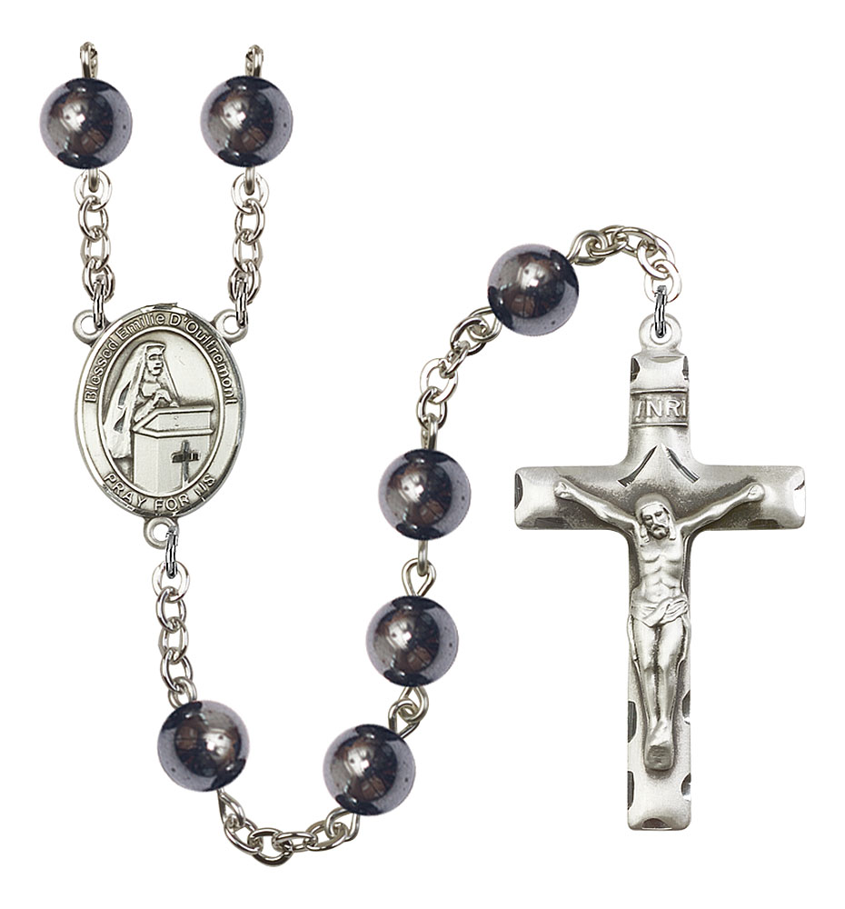 Blessed Emilee Doultremont Engravable Rosary with Hematite Beads
