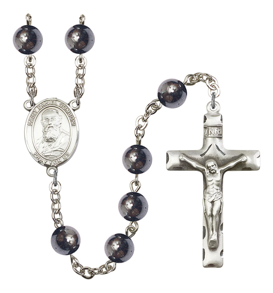 Saint Daniel Comboni Engravable Rosary with Hematite Beads