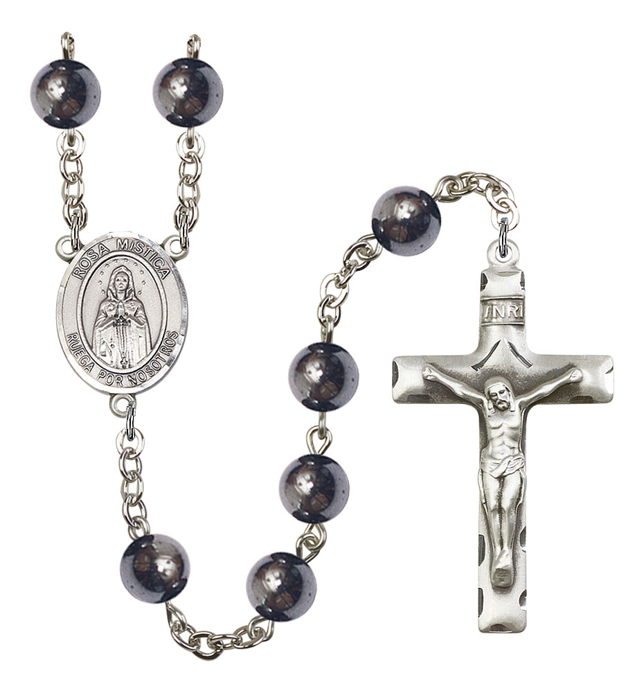 Our Lady Rosa Mystica Engravable Rosary with Hematite Beads