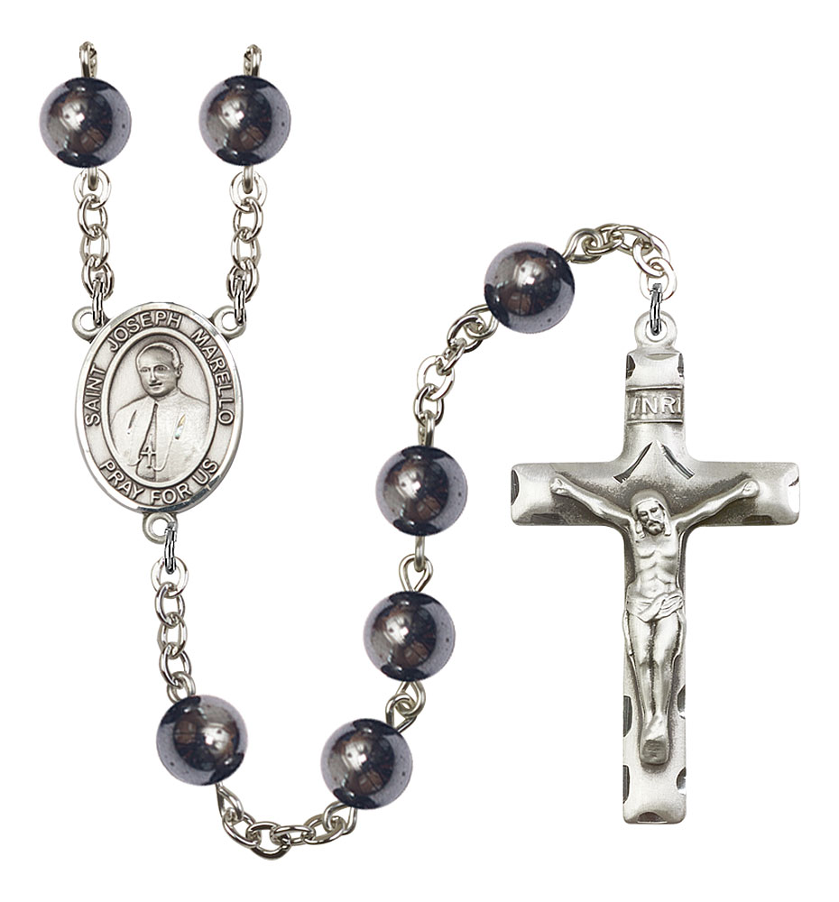 Saint Joseph Marello Engravable Rosary with Hematite Beads