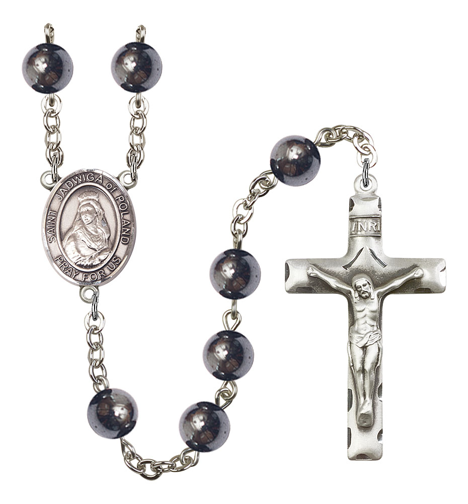 Saint Jadwiga of Poland Engravable Rosary with Hematite Beads