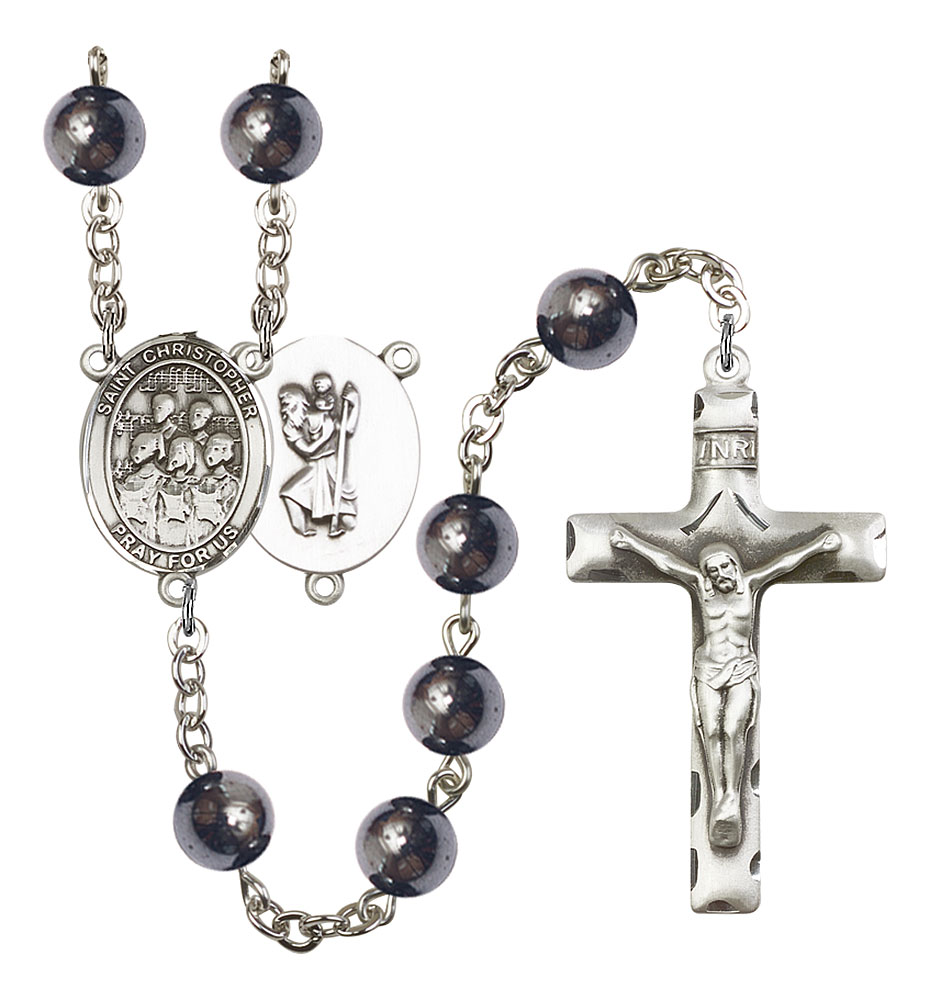 Saint Christopher and Choir Rosary with Hematite Beads