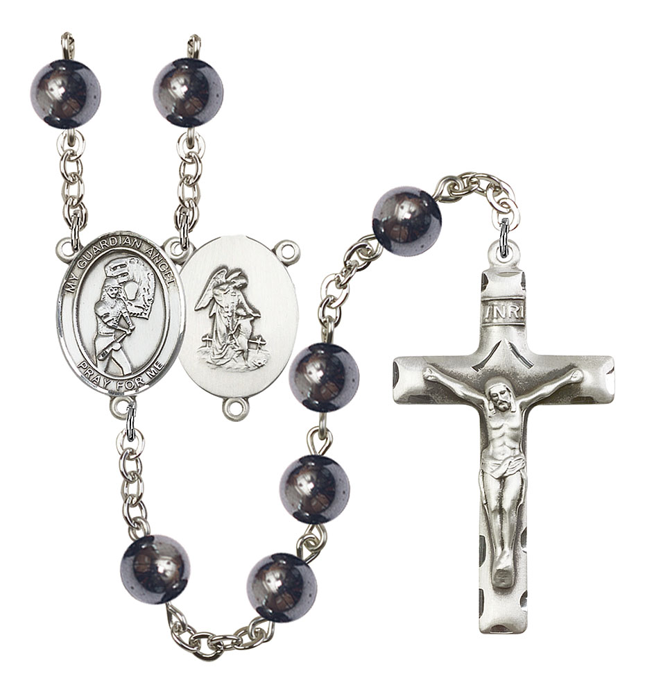 Softball and Guardian Angel Rosary with Hematite Beads