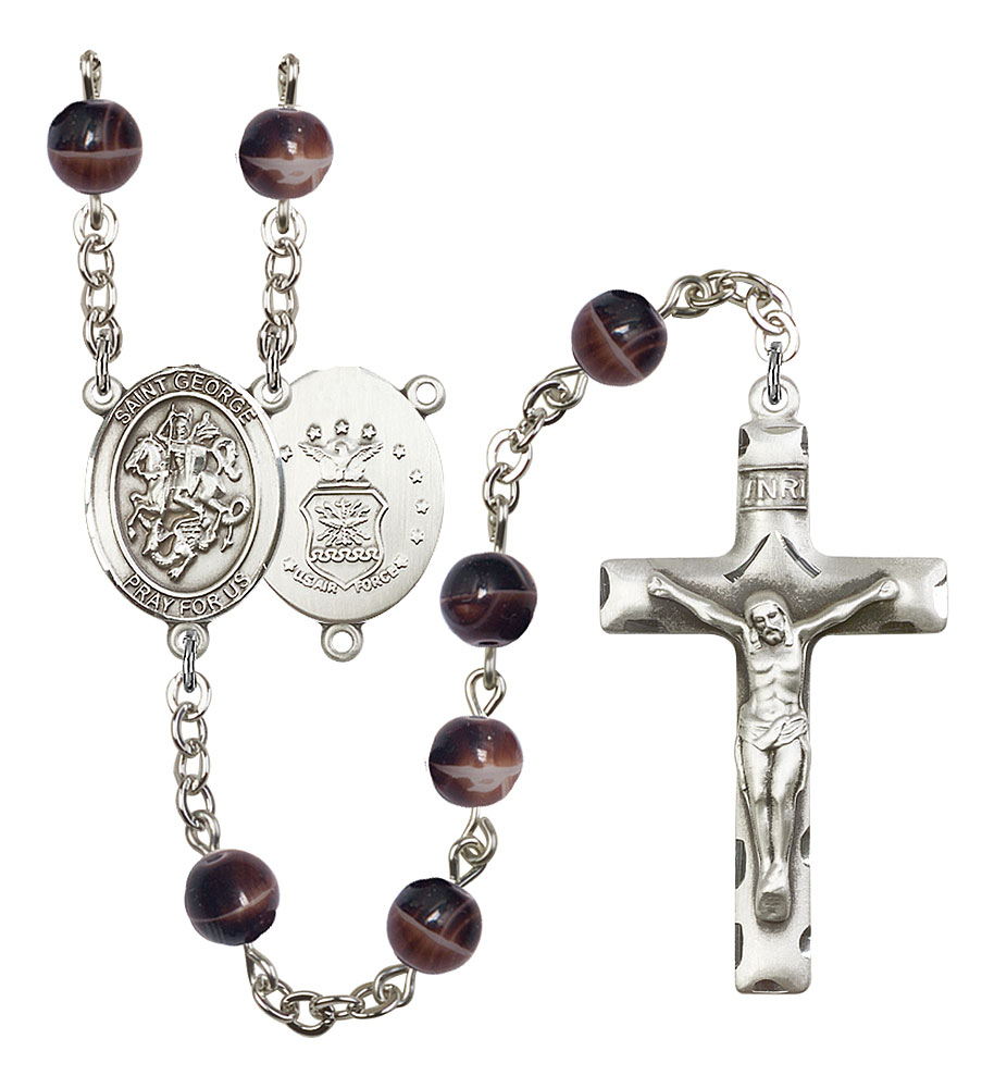 Saint George and Air Force Rosary with Brown Beads