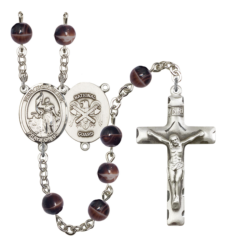 Saint Joan of Arc and Nat'l Guard Rosary with Brown Beads