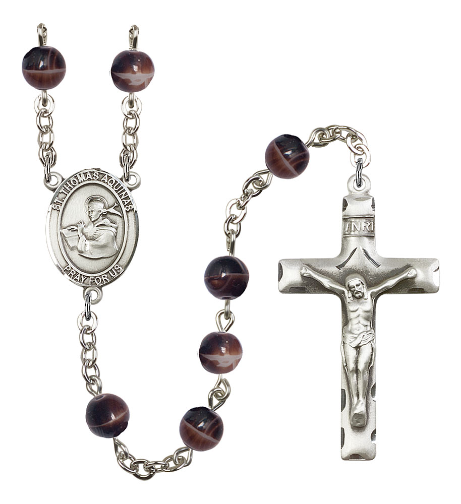 Saint Thomas Aquinas Engravable Rosary with Brown Beads