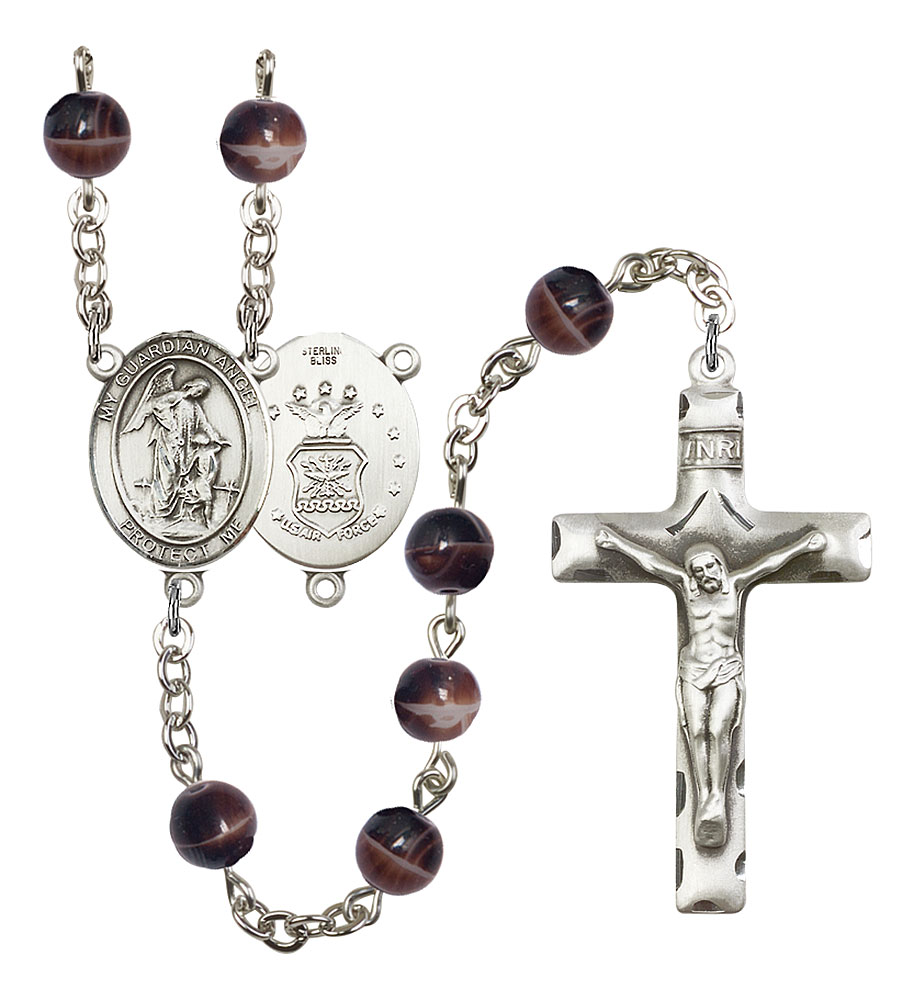 Guardian Angel and Air Force Rosary with Brown Beads