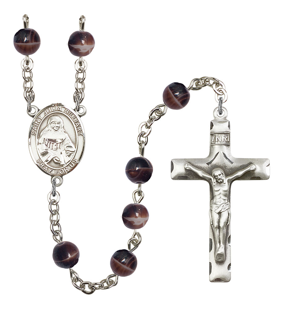 Saint Julia Billiart Engravable Rosary with Brown Beads