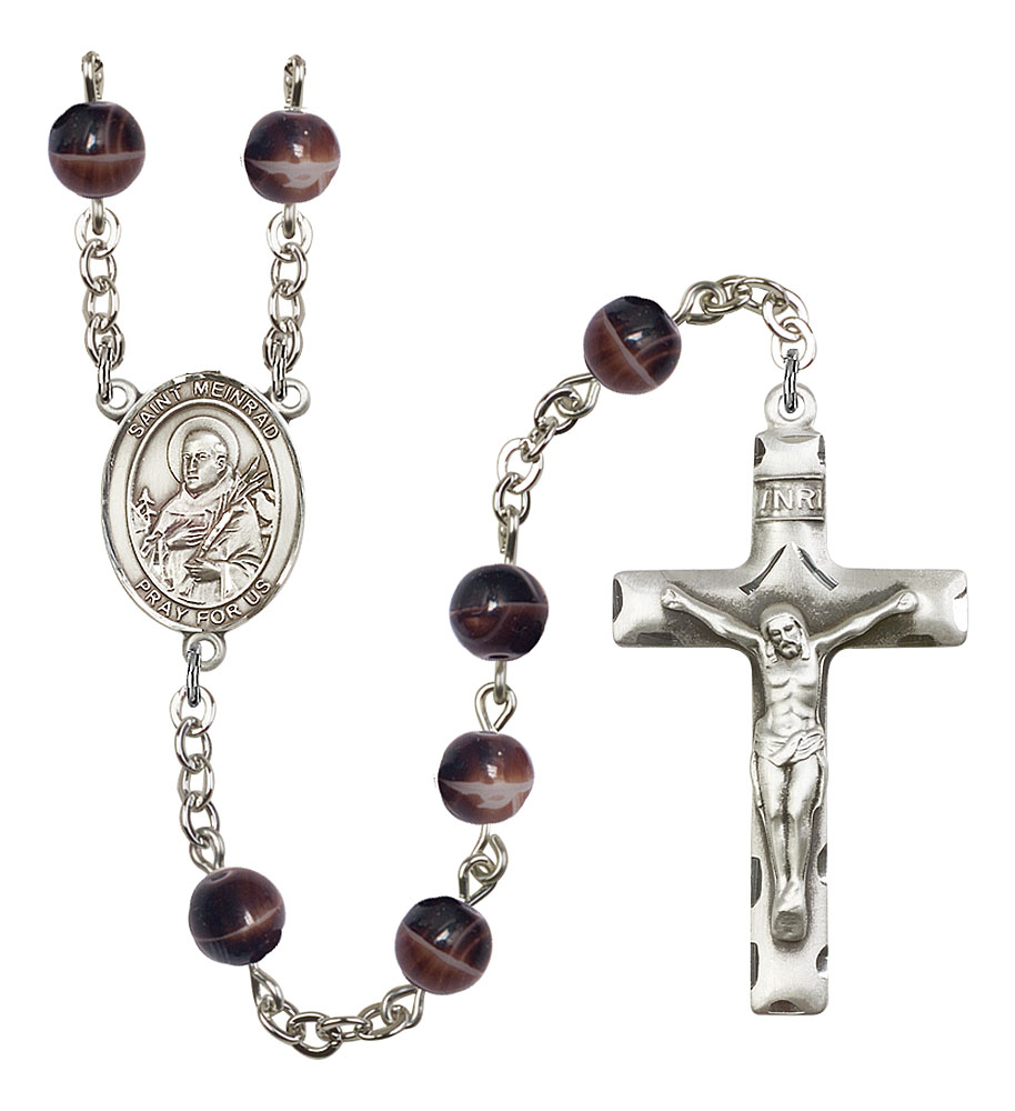 Saint Meinrad of Einsiedeln Engravable Rosary with Brown Beads